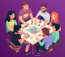 giocatori seduti intorno a un tavolo da gioco