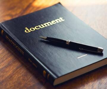 libro con penna e scritta document